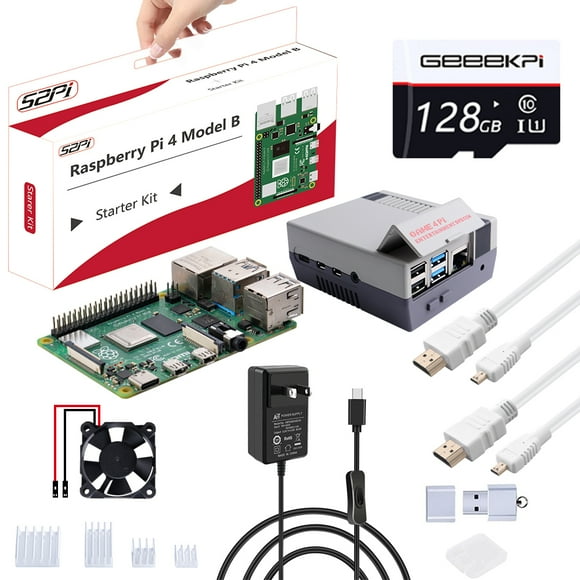 52Pi Raspberry Pi 4 8GB Starter Kit - 128GB Edition, with Raspberry Pi 4 Case with Fan Heatsinks, Raspberry Pi 5V 3.6A Type C Power Supply with ON/Off Switch, 2PCS HDMI Cables