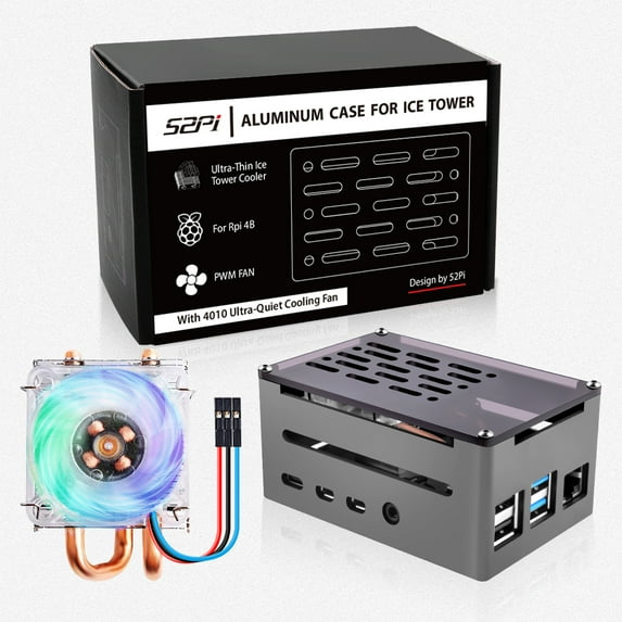 52Pi Raspberry Pi 4 Aluminum Case with ICE Tower Cooler,Raspberry Pi PWM Cooling Fan with Raspberry Pi Heatsink for Raspberry Pi 4 Model B Only