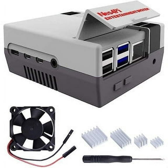 52Pi Raspberry Pi 4 Case, Raspberry Pi 4 Case with Cooling Fan, Raspberry Pi 4 Heatsink, Retro Gaming Nes4Pi Case for Raspberry Pi 4 Model B/4B