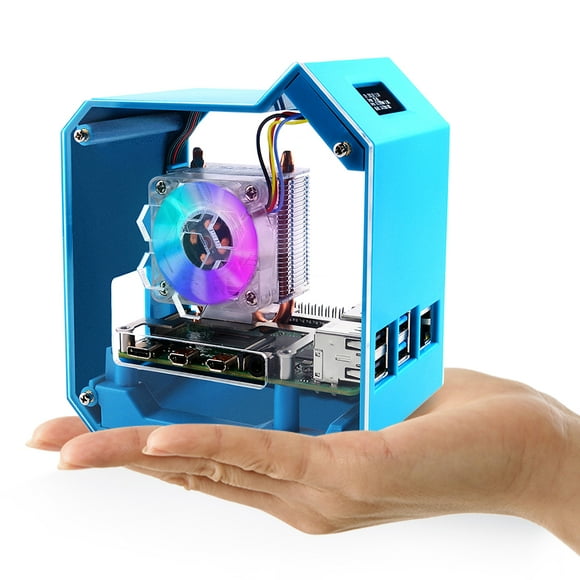 52Pi Raspberry Pi Mini Tower Kit, Raspberry Pi 4 Case with ICE Tower Cooler, 0.96'' OLED Module, RGB Cooling Fan, Raspberry Pi Heatsink,GPIO 1 to 2 Expansion Boardfor Raspberry