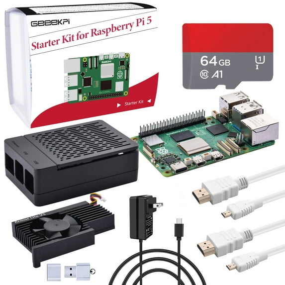 52Pi Starter Kit for Raspberry Pi 5 8GB - 64GB Edition (8GB RAM) with Case, Active Cooler, HDMI Cables