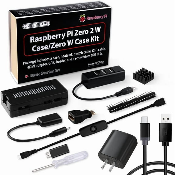 52Pi Zero 2 W Case Kit with Case, Power Supply, Heatsink, 20Pin GPIO Header, 4 Port USB Hub for Pi