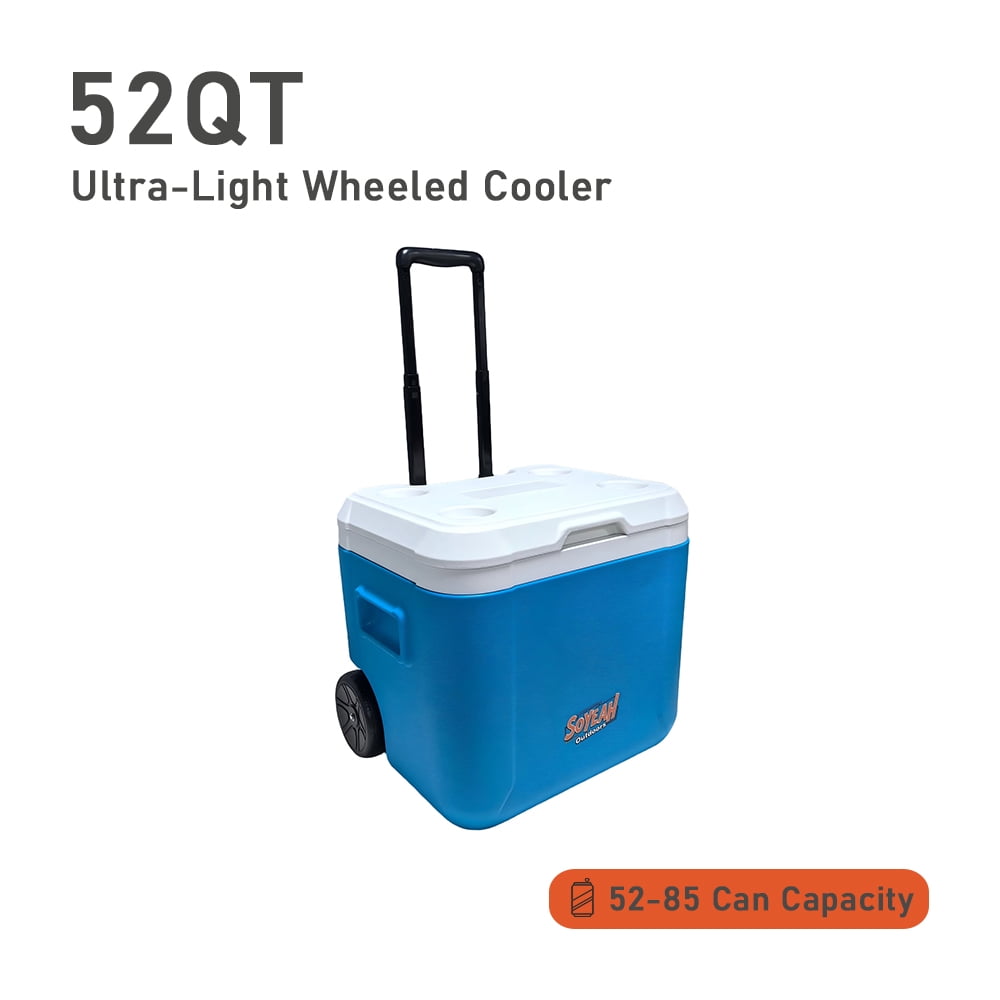 52QT Portable Wheeled Cooler - 5-7 Days Cold Retention, 52-85 Can Leakproof Cooler for Camping, Picnics & Travel
