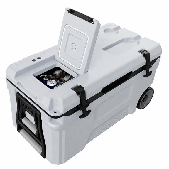 52Qt Portable Rolling Hard Cooler with Wheels, Leak-Resistant Coolbox, 48-Hour Ice Retention