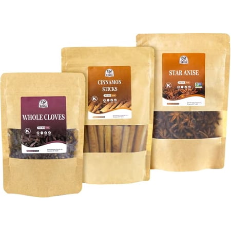 52USA Cinnamon Sticks, Star Anise, Whole Cloves - 4oz Each, All Natural Spice Set, No Preservatives, Perfect Kitchen Refill, Spice Gift Set