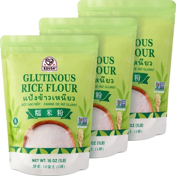 52USA Glutinous Rice Flour 48 Ounce (Basic), 1 Pound (Pack of 3), Rice Flour for Baking or Cooking, Product of THAILAND, All Natural Wh