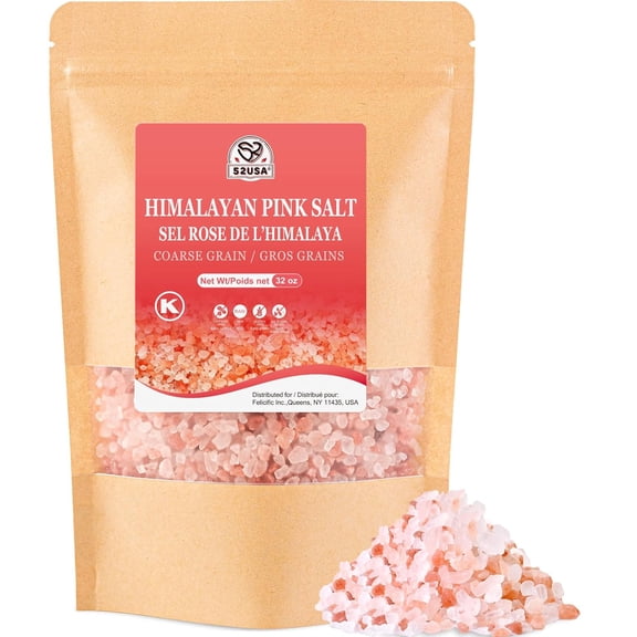 52USA Himalayan Pink Salt Coarse, Pink Himalayan Sea Salt, Coarse Grain 2 lb, Himalayan Salt, Pink Salt, Rock Salt for Grinder Refill, No Artificial Colors, No Additives, No Gluten, Kosher Certified