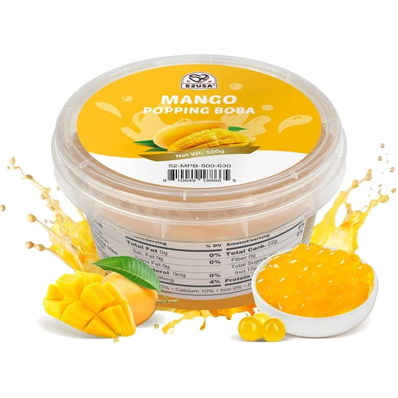 52USA Mango Popping Boba (500g), Popping Pearls for Bubble Tea, Beverages, Sweets, Ice Cream, Shakes, Desserts & Smoothies Topping, 1.1 Pound (Pack of 1)