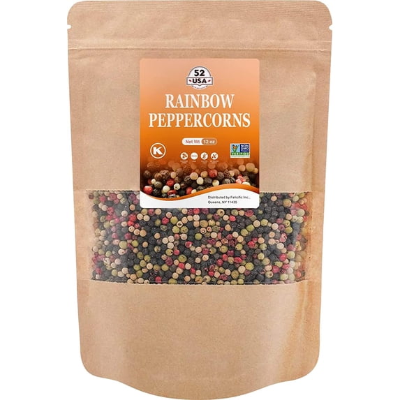 52USA Rainbow Peppercorns, 12oz, Peppercorn for Grinder Refill, Non-GMO, Kosher, Whole White & Red & Black Peppercorns, Packed to Keep