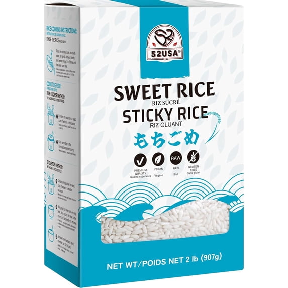 52USA Sweet Sticky Rice 2 Pound (32 Ounce), Premium Glutinous Rice 907g (Pack of 1), Gluten-Free, Vegan, All Natural, White Rice, Rich in Fibers and Minerals