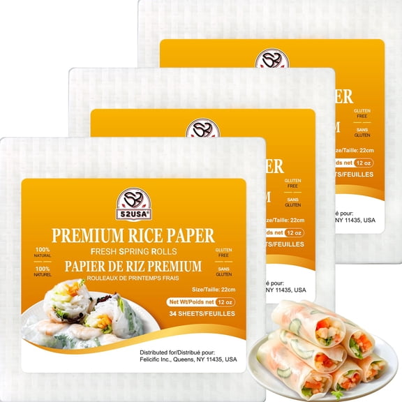 Rice Paper White Wrappers Spring Roll 52Usa Square 36 Oz 3 Pack