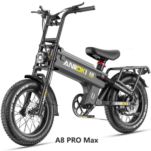 52V 70AH Battery Aniioki A8 Pro Max Electric Bike for Adults,1600W Peak Mountain E Bike,30MPH,20"x4.0"Fat Tire Ebike,Dual Suspension MTB UL2849