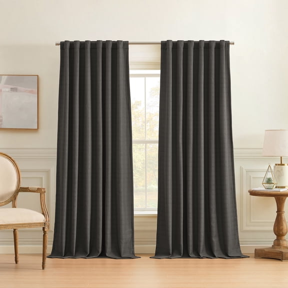 SUN+BLK 52" x 84" 2-Pack McQueen Total Blackout Curtain Set, Charcoal