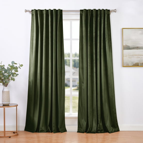 SUN+BLK 52" x 95" 2-Pack Velvet Total Blackout Curtain Set, Olive