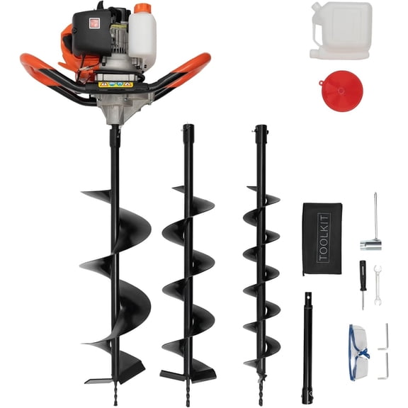 52cc 1700W Auger  Hole Digger Gas  with 3 Drill Bits 4" 6" 8" & Extension Rod Kit for Farmland, Garden and