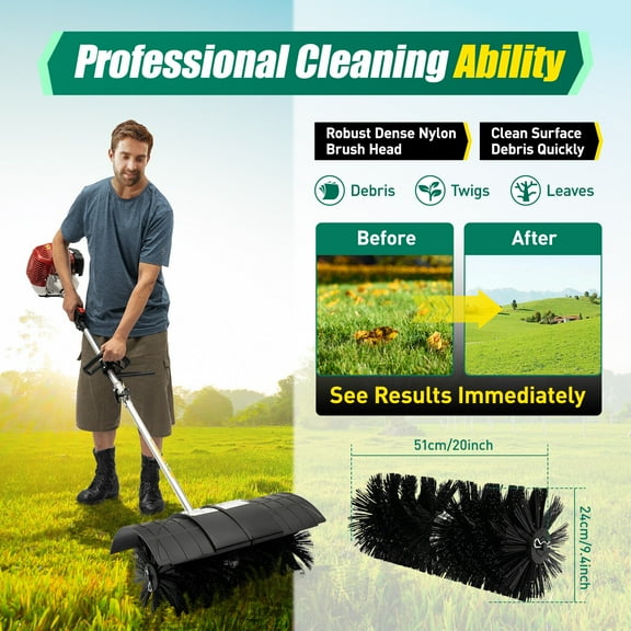 52cc 2.3 HP Petrol Powered Sweeper Gasoline Engine Power Broom Brush Cleaner