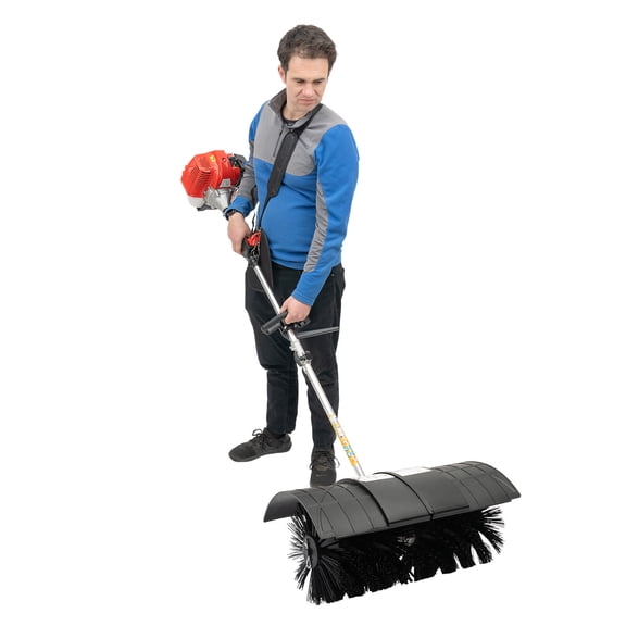 52cc 2.3HP Gas Powered Power Broom Sweeper, 2-Stroke Handheld Driveway & Sidewalk Sweeper, Pull Start