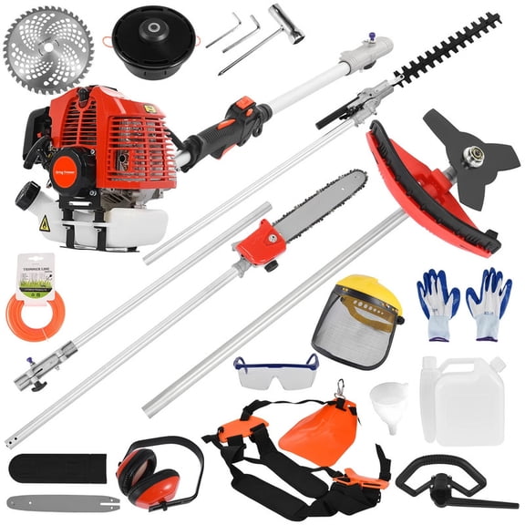 52cc 2-Cycle Weed Eater Gas Powered, 5-in-1 Gas Weed Wacker, Brush Cutter Gas Trimmer for Grass and Weed, Hedge Trimmer String Trimmer, Edger, Pole Saw & Pruner Red