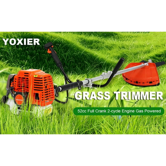 52cc 2-in-1 Gas Powered Trimmer & Brush Cutter - Cordless Hedge Trimmer with Shoulder Strap & Comfort Handle