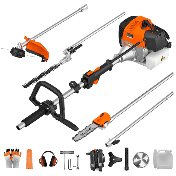 NEOTEC 52cc 5 in 1 Gas Weed Eater, 2-Stroke Multi Functional Trimming Tool, Gas Powered String Trimmer Hedge Trimmer Brush Cutter Pole Saw Chainsaw Pruner with Extension Pole for Yard Garden