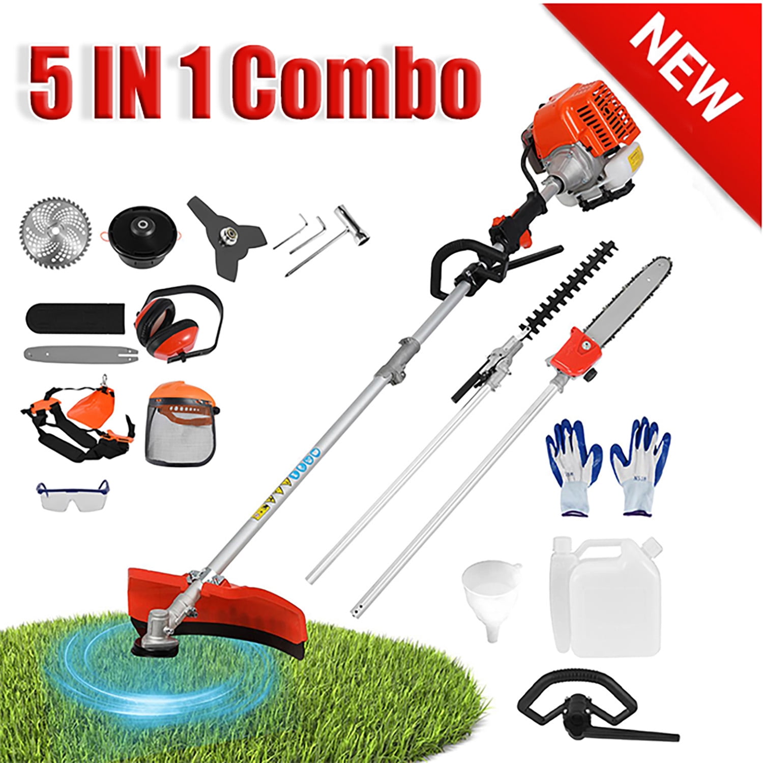 52cc 5 in 1 2-Stroke Gas String Trimmer with Gas Hedge Trimmer,Brush Cutter Gas Powered,Gas Weed Eater for Weeds and Grass