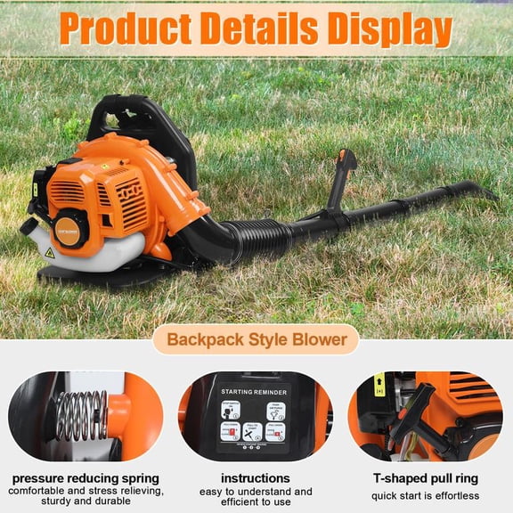 52cc Backpack Leaf Blower – Gas Powered 550 CFM & 205 MPH High Airflow, Powerful 52CC Engine with 1.2L Tank, Clears Leaves, Debris & Snow Efficiently