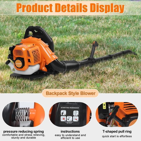 52cc Backpack Leaf Blower – Gas Powered 550 CFM & 205 MPH High Airflow, Powerful 52CC Engine with 1.2L Tank, Clears Leaves, Debris & Snow Efficiently