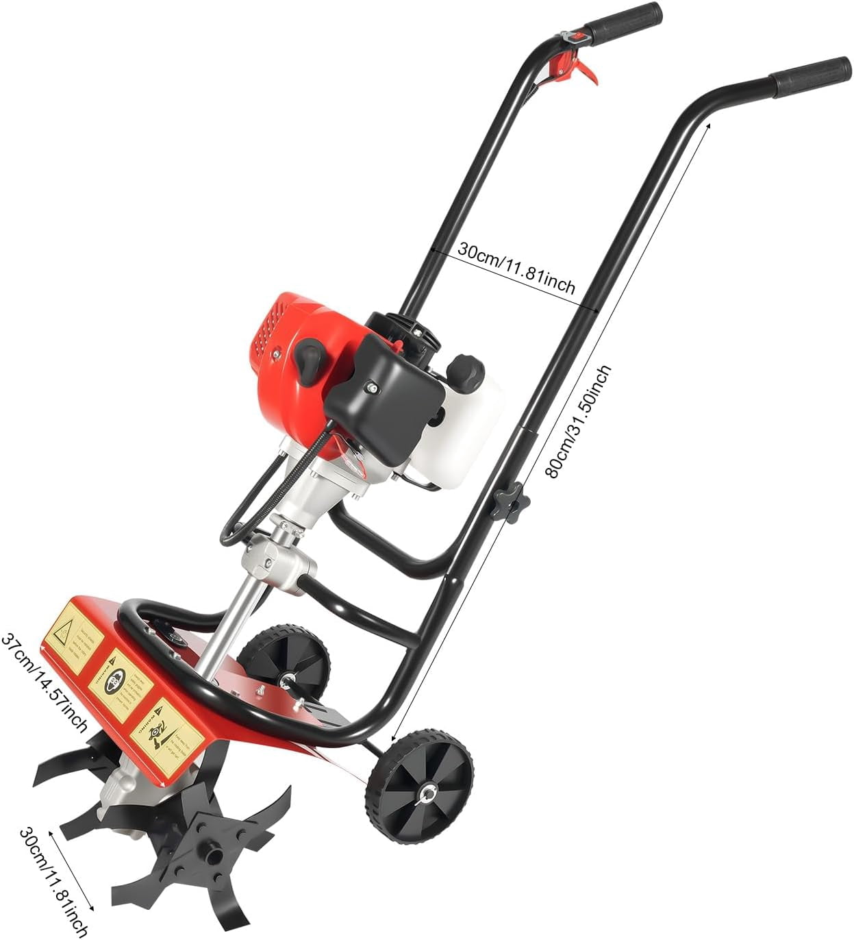 52cc Gas Power Garden Tiller Cultivator, 2-Stroke Mini Gasoline Tiller Hand Rotary Cultivator Garden Tool 0.2gal 14.17in Width Farmyard Rototiller for Sandy Land Loose Soil
