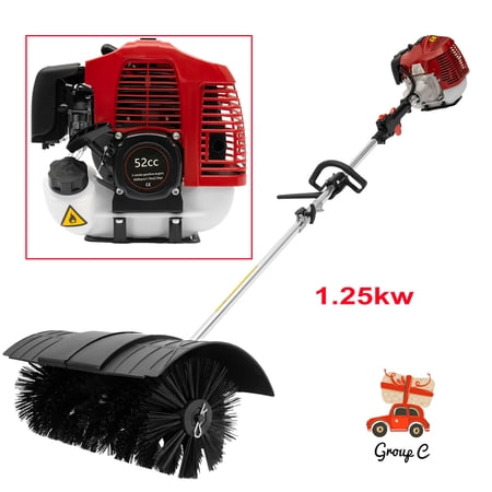 52cc Gas Power Sweeper 2-Stroke – Handheld Broom for Driveway Artificial Grass Snow Removal, 1.25kW Nylon Brush Lawn Sweeper with Shoulder Strap & Goggles, Petrol Turf Cleaner for Leaves Debris