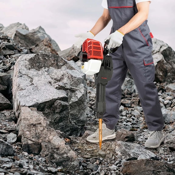52cc Gas Powered Demolition Jack Hammer 1900W 2-Stroke Concrete Breaker with Pointed & Flat Chisels 1500BPM Rock Drill for Breaking Concrete, Stone, Asphalt Handheld Breaker Tool