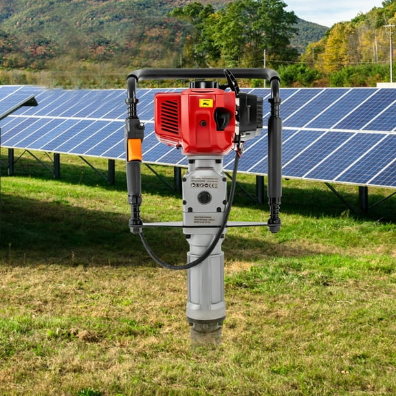 52cc Gas Powered Post Driver, 2.3HP 2-Stroke Engine, w/ 2 Post Driving Heads (55mm & 70mm), T/Y Post Fence Pile Driver, Portable Handheld Jackhammer Tool