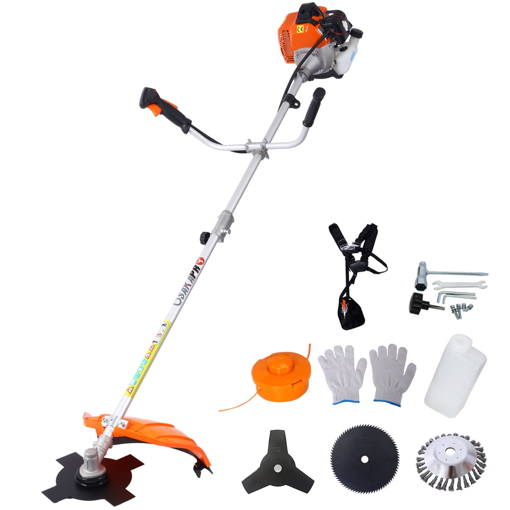52cc Gas Powered Weed Wacker, 6 in 1 Multifunctional String Trimmer with 10" Metal Blades, Rubber Handle & Shoulder Strap, EPA Compliant