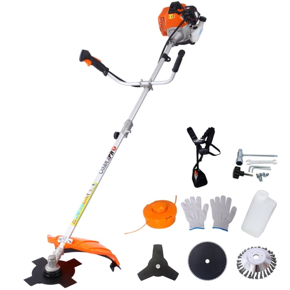 52cc Gas Powered Weed Wacker, 6 in 1 Multifunctional String Trimmer with 10" Metal Blades, Rubber Handle & Shoulder Strap, EPA Compliant