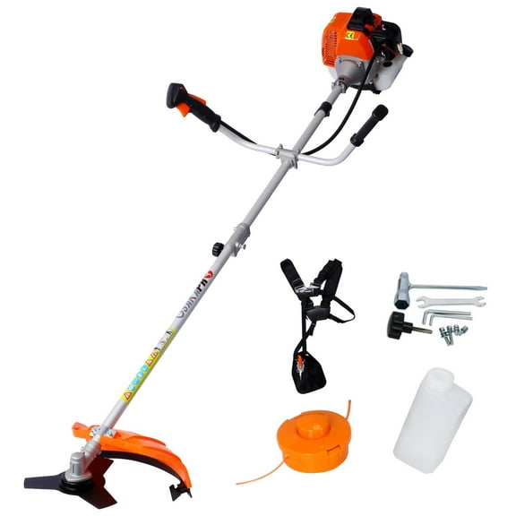 52cc Gas Powered Weed Wacker, Cordless Weed Eater with full-Crank Engine, 2-IN-1 18’’ String Trimmer & 10" Brush Cutter, Double Handle Design, Shoulder Strap Included