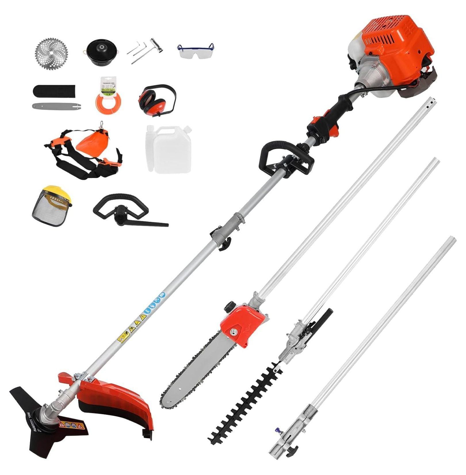 52cc Gas Weed Eater, 5in1 Multi Garden Tools, Hedge Trimmer, Brush