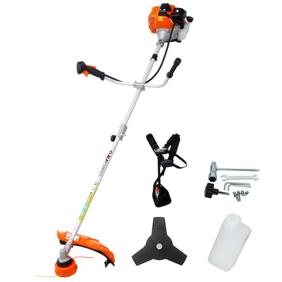 , 52cc Weed Eater/Wacker Gas Powered, 2 in 1 String Trimme,with 10'' Brush Cutter,Rubber Handle & Shoulder Strap Included, Orange ,Aluminum ,