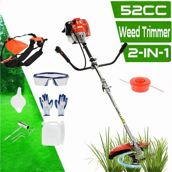 52cc Weed Wacker Gas Powe, 3 in 1 String Trimmer/Edger with Brush Cutter,Rubber Handle & Shoulder Strap Included, Gas Weed Wacker, String Trimmer/Edger with Brush Cutter for Grass Cutting Lawn