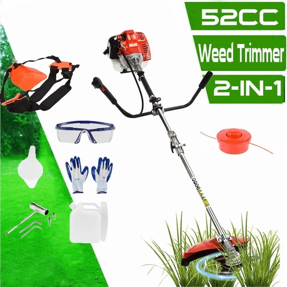 52cc Weed Wacker Gas Powe, 3 in 1 String Trimmer/Edger with Brush Cutter,Rubber Handle & Shoulder Strap Included, Gas Weed Wacker, String Trimmer/Edger with Brush Cutter for Grass Cutting Lawn