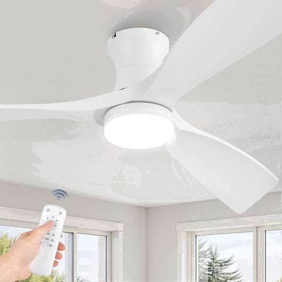 Lokivas 52" Modern Ceiling Fan with Light and Remote, Flush Mount with 3 Quiet Blades, 3CCT Reversible DC Motor for Indoor/Outdoor, White
