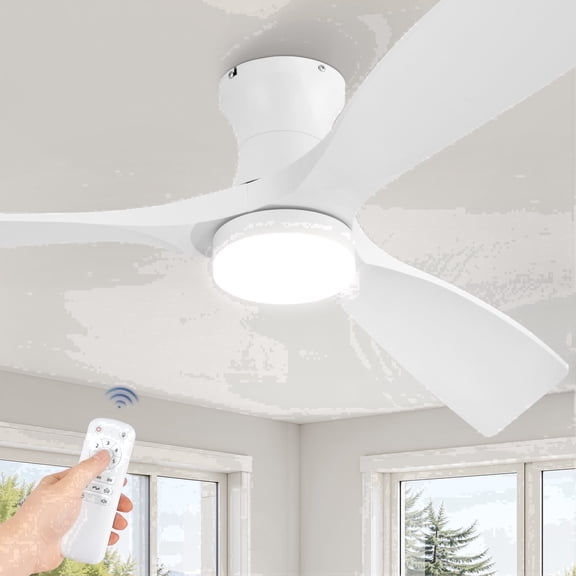 Lokivas 52" Modern Ceiling Fan with Light and Remote, Flush Mount with 3 Quiet Blades, 3CCT Reversible DC Motor for Indoor/Outdoor, White