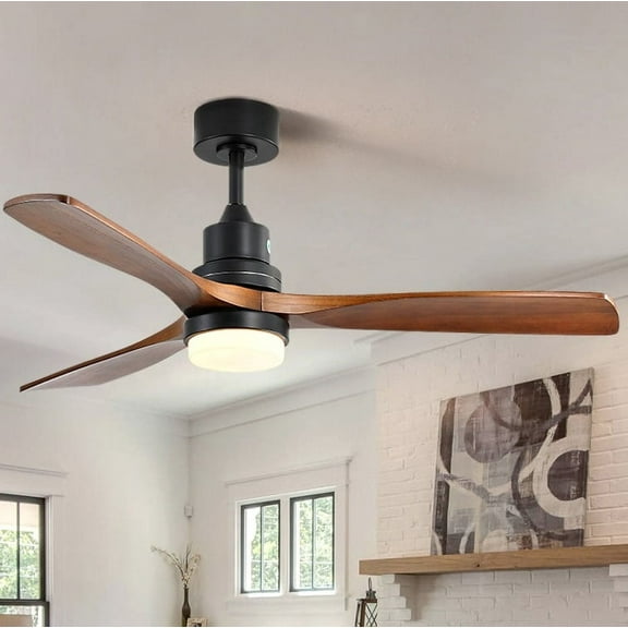 52in Ceiling Fan with Light and Remote Control, 3 Carved Wood Fan Blade, 3 Speeds, Noiseless, Brown, LJ2582