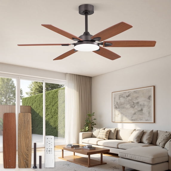Lokivas 52in Ceiling Fans with Light and Remote Control, Modern Ceiling Fan with 6 Speeds, Reversible and Dual Finsh Blade for Indoor, Outdoor, Bronze