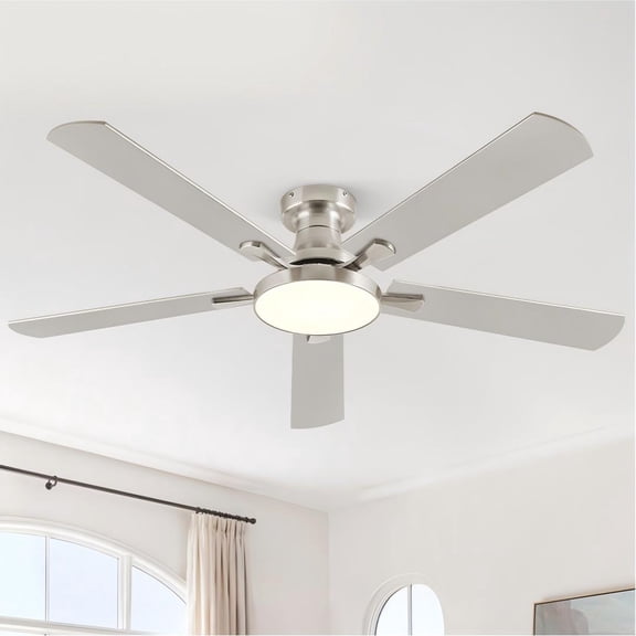 Lokivas 52in Ceiling Fan with Remote Control and Light, Modern Reversible Ceiling Fan with 6 Speed for Indoor/Outdoor, Nickel