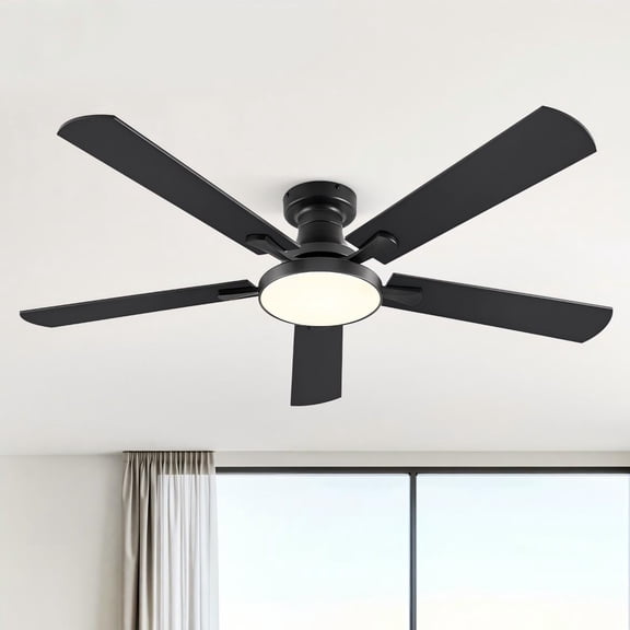 Lokivas 52in Ceiling Fan with Remote Control and Light, Modern Reversible Ceiling Fan with 6 Speed for Indoor/Outdoor, Black