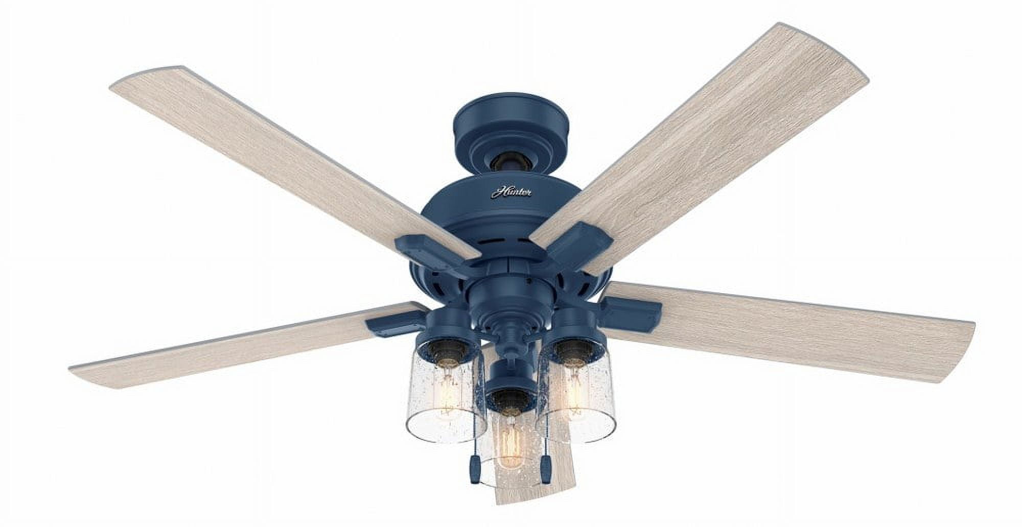 Hartland Indigo Blue 52" Ceiling Fan with Clear Seeded Glass Lighting
