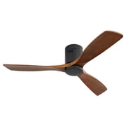 52in Low Profile Ceiling Fan, 3 Carved Wood Blades, Noiseless Reversible Motor, Remote Control