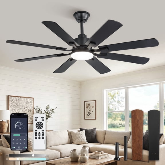 Lokivas 52" Modern Ceiling Fan with Light, Quiet 6 Speeds APP & Remote Control, 8-Blade DC Motor, Stepless Dim & 3-CCT, for Indoor/Outdoor