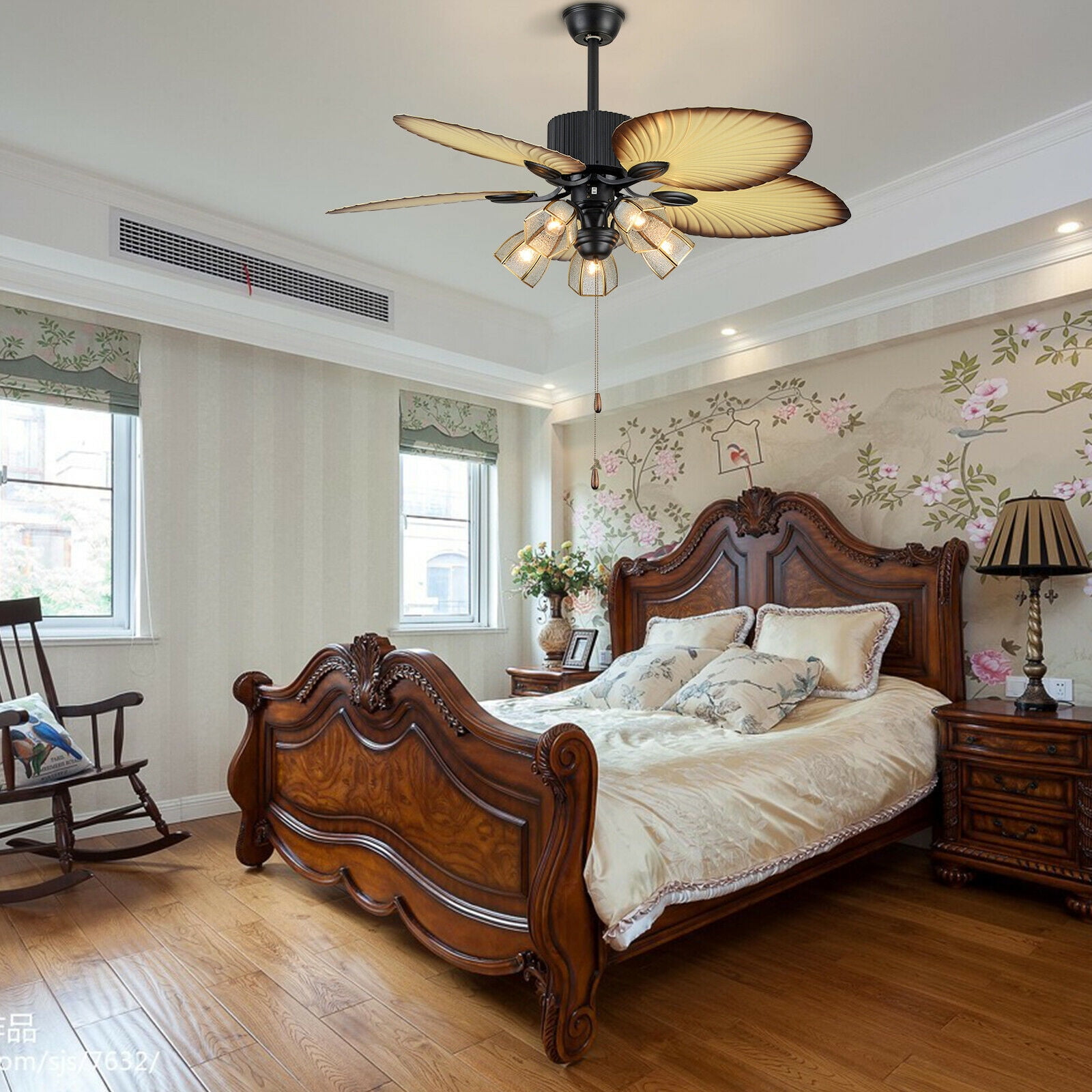 52inch Ceiling Fan with Light Remote Control Reversible 5 Palm Tropical Blades
