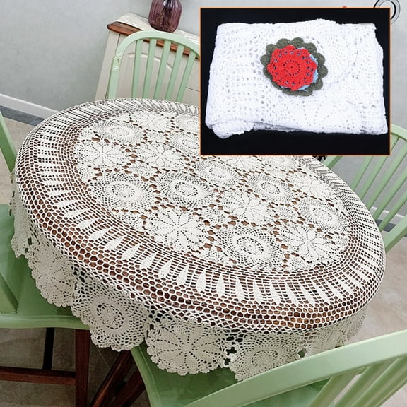 52inch Cotton Round Hand Crochet Tablecloth Ecru Vintage Lace Table Cloth Floral Doily White for Tables, Sofas, Refrigerators, Closets