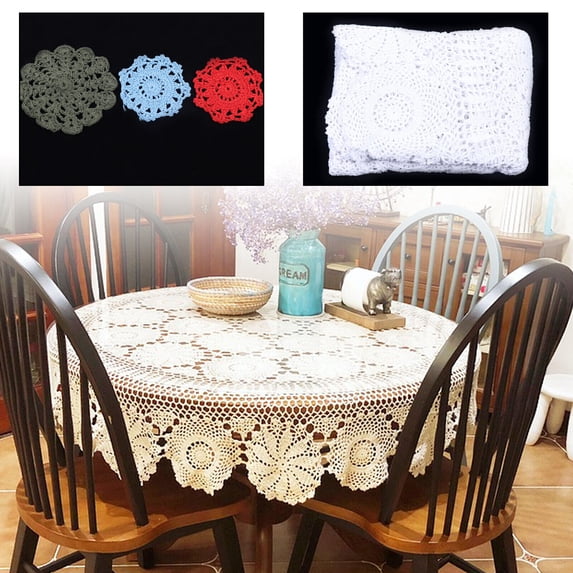 52inch Round Hand Crochet Tablecloth Ecru Vintage Lace Table Cloth Floral Doily White Round Vintage Crochet Lace Cotton Floral Tablecloth Wedding Party 52inch